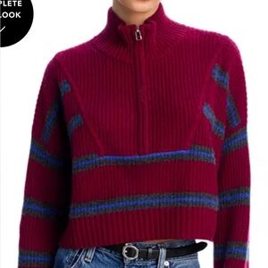 STAUD
Hampton Cashmere Cropped Sweater Crimson Stripe